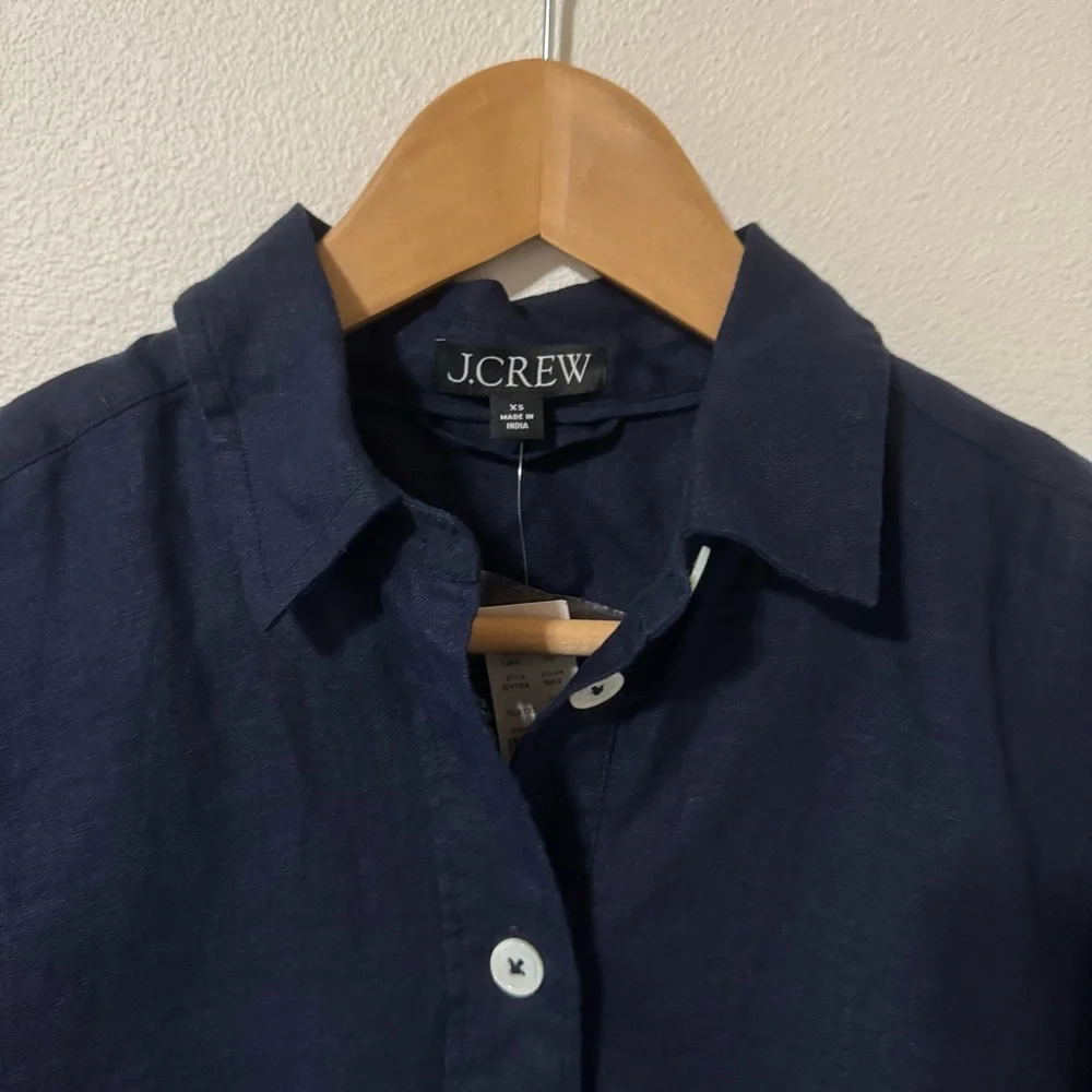 J Crew Capitaine Linen Shirt Dress Navy Lagenlook Minimalist Summer 2024 NWT-XS - Picture 4 of 12